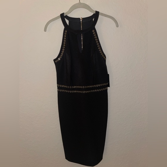 NWT GUESS Elegant Black Halter Dress with Gold Accents Size 4 - Picture 1 of 4